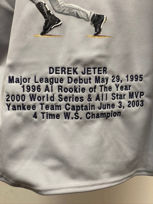 Derek Jeter Signed Gray Yankees Jersey with Original Painting and Stitched Stats