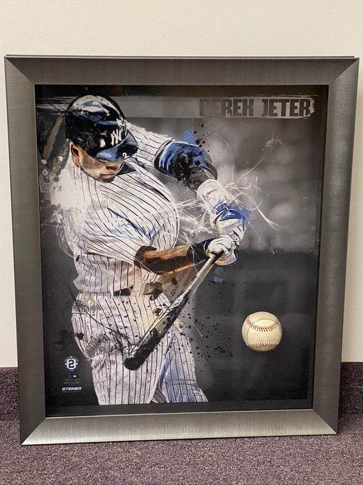 Derek Jeter Signed and Framed Game Used Baseball Piece