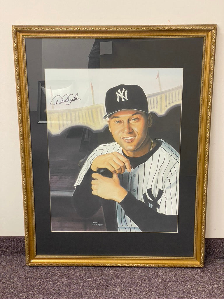 Derek Jeter Autographed and Framed Original Painting by Artist James F ...