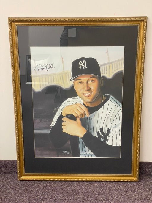 Derek Jeter Autographed and Framed Original Painting by Artist James Fiorentino