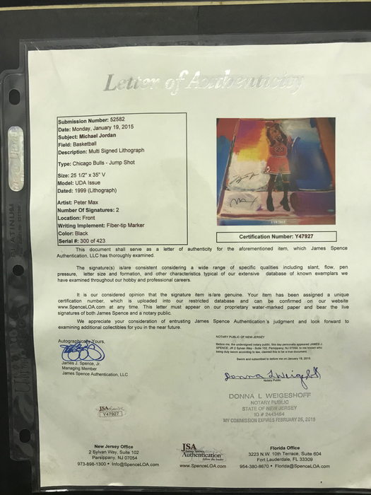 Limited Edition 300/423 Michael Jordan AND Peter Max Signed Artwork